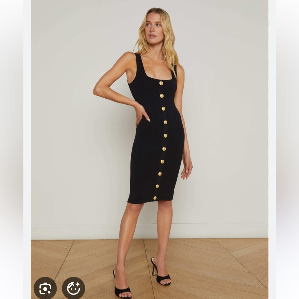 NWT L'AGENCE Soleil Knit Midi Dress - Black/Gold XS French